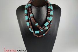Necklace designed with Turquoise mixed brown wood beads